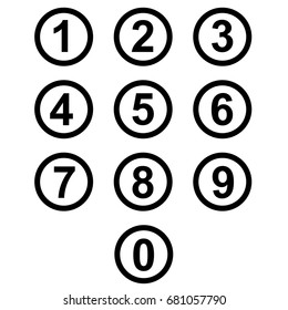 Number from 0 to 9 in circle, Set of numbers, no background, each number can be used in separately