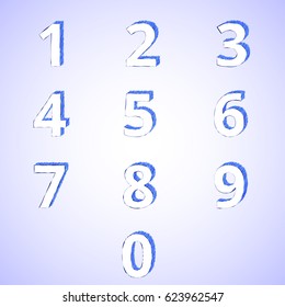 Number 0 to 9 color blue Doodle style.Vector illustration.
