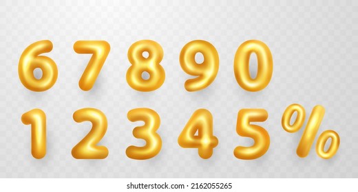 Number 0 to 9. Golden balloons design for parties, birthdays, anniversary and wedding celebrations realistic design elements.