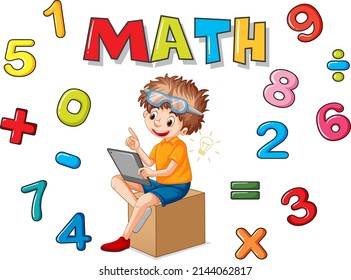 Number 0 to 9 with math symbols illustration