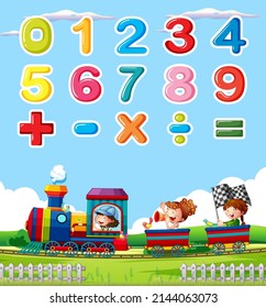 Number 0 to 9 with math symbols illustration