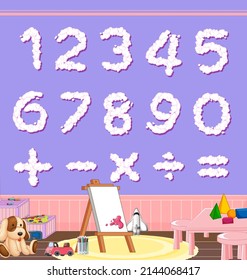 Number 0 to 9 with math symbols illustration