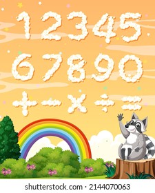 Number 0 to 9 with math symbols illustration