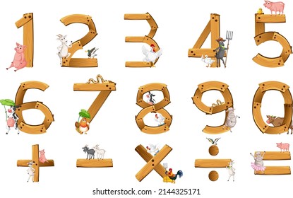 Number 0 to 9 with math symbols illustration