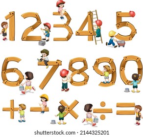 Number 0 to 9 with math symbols illustration