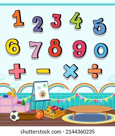 Number 0 to 9 with math symbols illustration