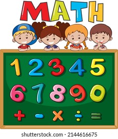 Number 0 to 9 with math symbols illustration