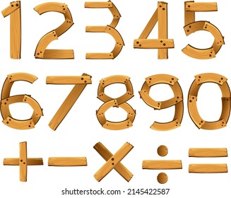 Number 0 to 9 with math symbols illustration