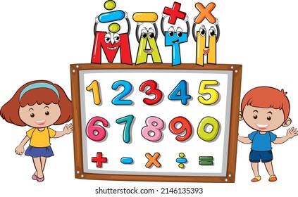 Number 0 to 9 with math symbols illustration