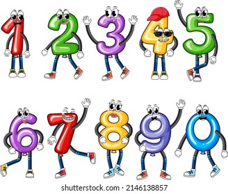 Number 0 to 9 with math symbols illustration