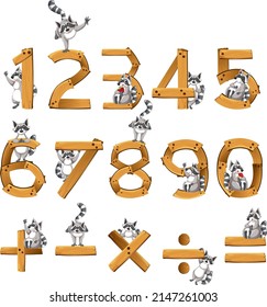 Number 0 to 9 with math symbols illustration