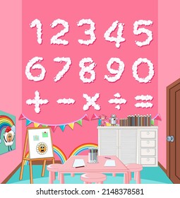 Number 0 to 9 with math symbols illustration