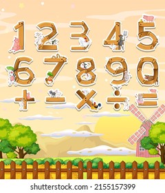 Number 0 to 9 with math symbols illustration