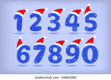 Number from 0 to 9 with santa hat isolated in white background. Eps10.