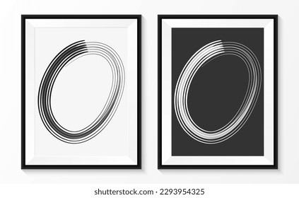 The number "0" is a black and white abstract brush hand drawn on paper with a black wooden frame. vector illustration.