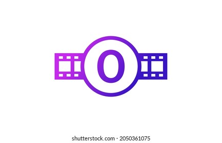 Number 0 Circle with Reel Stripes Filmstrip for Film Movie Cinema Production Studio Logo Inspiration