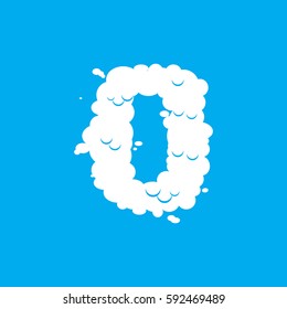 Number 0 cloud font symbol. White Alphabet sign zero on blue sky