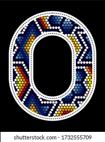 number 0 with colorful dots abstract design inspired in mexican huichol art style isolated on black background