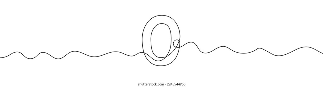 Number 0 in continuous line drawing style. Line art of number zero. Vector illustration. Abstract drawing number 0