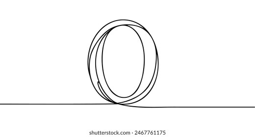 Number 0 in continuous line drawing style. Line art of number zero. Vector illustration. Abstract drawing number 0