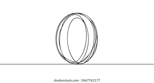 Number 0 in continuous line drawing style. Line art of number zero. Vector illustration. Abstract drawing number 0