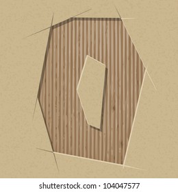 Number 0 cut out on a cardboard. Vector paper alphabet