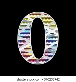 Number 0 cut  from paper three layer with rainbow color in base background.  Vector clipping mask
