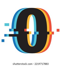 Número 0, números de rayas digitales con efecto de distorsión	