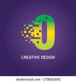 NUMBER 0 with Digital Pixel logo design concept template
