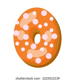 Number 0 in donut font vector illustration. Design of number from chocolate donut or cookie with icing. Food, dessert, typography concept for bakery or cafe