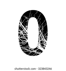  Number 0 double exposure with white tree isolated on black background.Vector illustration.Black and white double exposure silhouette lettering combined with photograph of nature. Letters  alphabet.