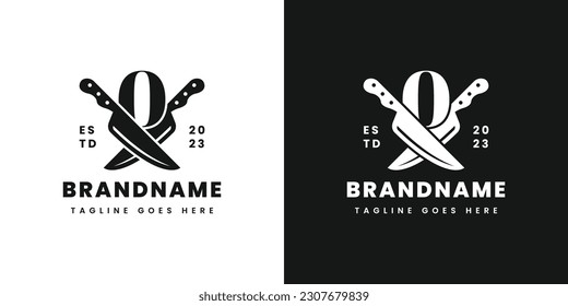 Number 0 Double Knife Logo, Suitable for any business related to knife with 0 initial.