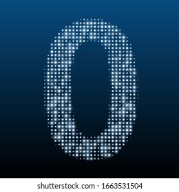 The number 0 is evenly filled with white dots of different sizes. Vector illustration on blue background