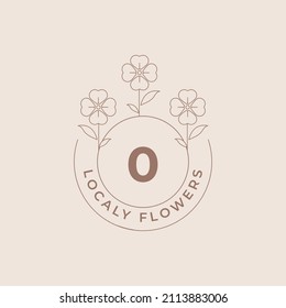 Number 0 Flower Logos Emblem Design Template with Botanical Plants and Petals Vector Illustrations Minimal Line Art Style. Outline Symbols for Cosmetics and Packaging or Floral Products Branding