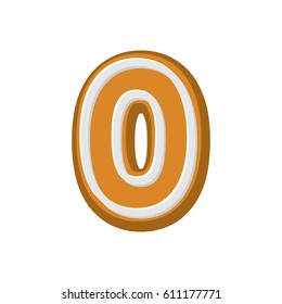 Number 0 Gingerbread font. Peppermint honey cake ABC zero. Cookies alphabet. Lettering biscuit
