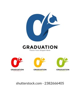 Number 0 graduation with cap symbol. Vector logo design. Suitable for business, education, initial name, poster and label