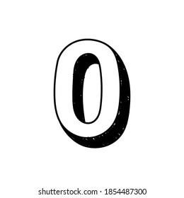 Number 0 hand-drawn font alphabet. Vector illustration of Arabic numerals number 0. Hand-drawn black and white number 0 typographic symbol. Can be used as a logo, icon