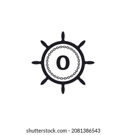 Number 0 Inside Ship Steering Wheel and Circular Chain Icon for Nautical Logo Inspiration