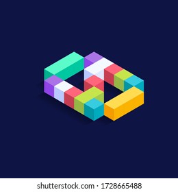 Number 0 Isometric colorful cubes 3d design, three-dimensional letter vector illustration isolated