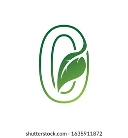 Number 0 with leaf concept logo or symbol template design