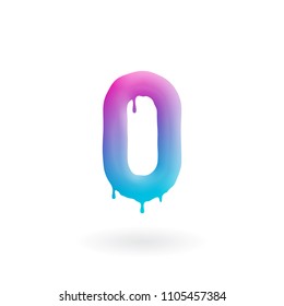 Number 0 logo. Colored paint zero with drips. Dripping liquid null symbol. Isolated art concept vector.