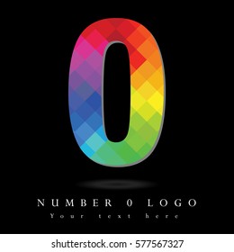 Number 0 Logo Design Concept in Rainbow Mosaic Pattern Fill and Black Background