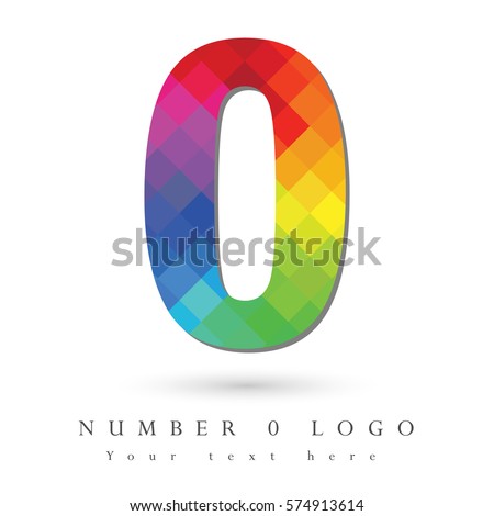 Number 0 Logo Design Concept in Rainbow Mosaic Pattern Fill and White Background