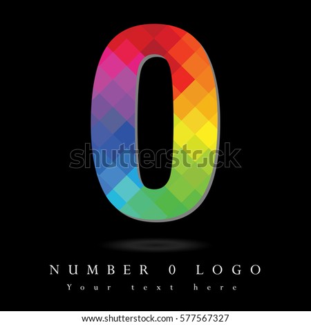 Number 0 Logo Design Concept in Rainbow Mosaic Pattern Fill and Black Background