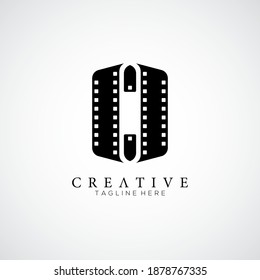 Number 0 with the logo design of Film strip design template