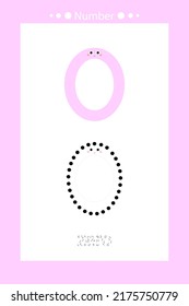 Number 0 lowercase. Worksheet. Children's education. Vector typeset. Preschool training.