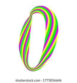 Number 0 made from caramel candy isolated on white. Font made of curved colored stripes. Festive handwritten font for fun congratulatory text. Vector EPS 10.