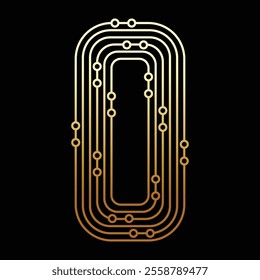 Number 0 Made of Gold Circuit Board Representing Electronic and Digital Data