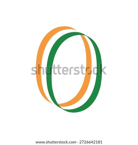 Number 0 made of Indian flag tricolor ribbon wave eps 