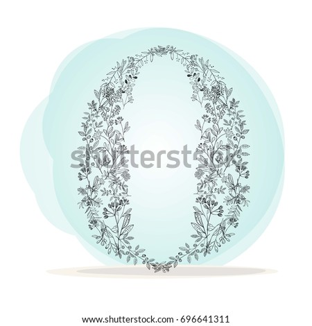 Number 0. Made from leaves and grass, vector
